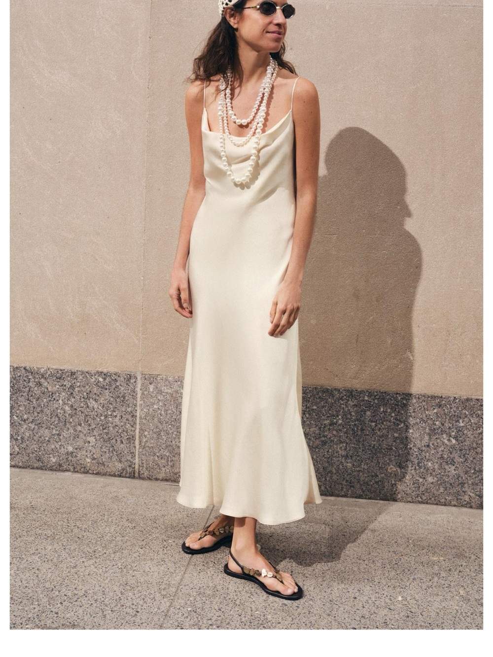 Zara Elegant Cream Slip Dress with Cowl Neck